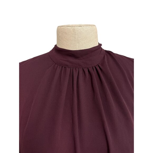 Womens Burgundy 7th Avenue Design Studio Blouse S High Neck 3/4 Sleeve Button Cu - Picture 5 of 12